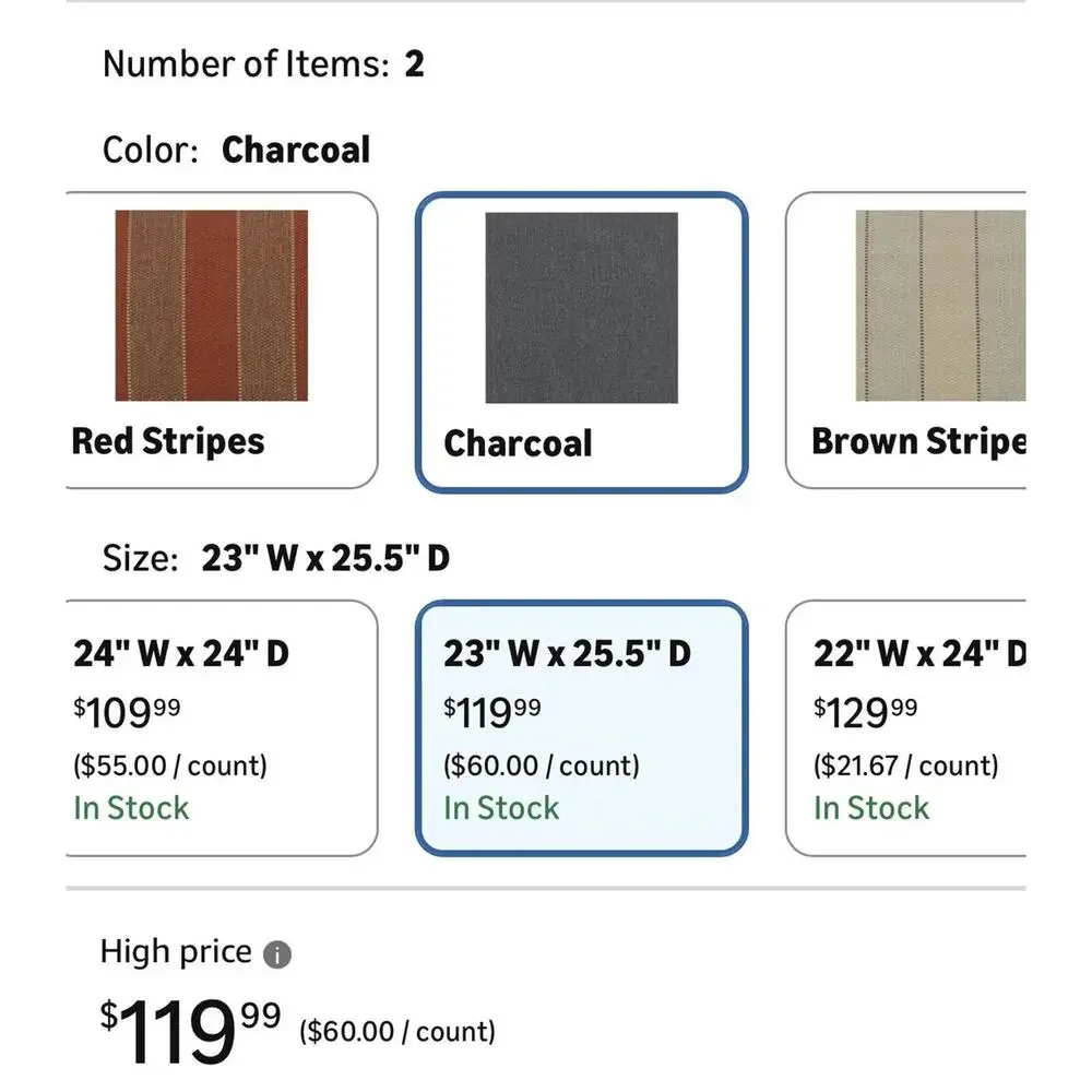 Aoodor Outdoor Chair Cushion, 23 x 25.5 Inch, Set of 2, Charcoal - Picture 6 of 6